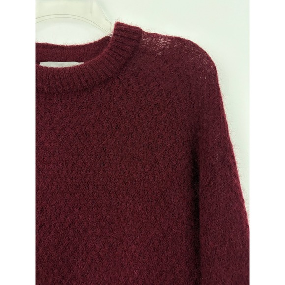Everlane Alpaca Crew Sweater Size M Oxblood Sheer Diamond Stitch Lightweight - Picture 3 of 12